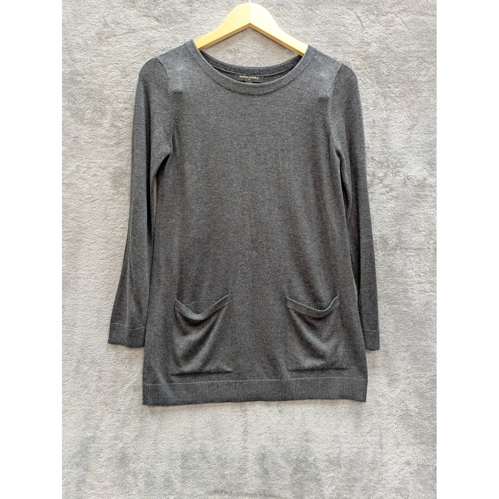 Minimalist Tunic Sweater Women XS Banana Republic Gray Long Sleeve Pocket Knit